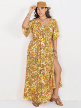 Load image into Gallery viewer, Floral V-Neck Short Sleeve Slit Dress