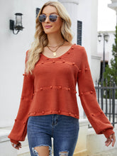 Load image into Gallery viewer, Pom-Pom Detail V-Neck Knit Sweater
