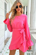 Load image into Gallery viewer, Round Neck Flounce Sleeve Ruffle Hem Mini Dress