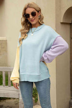 Load image into Gallery viewer, Color Block Round Neck Dropped Shoulder Sweater