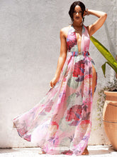 Load image into Gallery viewer, Floral Halter Neck Backless Split Dress