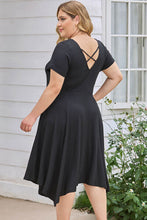 Load image into Gallery viewer, Plus Size Ruched Crisscross V-Neck Short Sleeve Dress