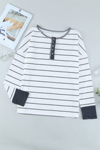Load image into Gallery viewer, Striped Waffle Knit Henley Long Sleeve Top