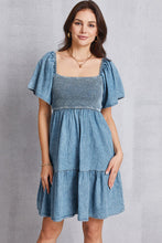 Load image into Gallery viewer, Smocked Square Neck Mini Denim Dress