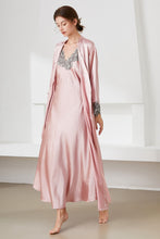 Load image into Gallery viewer, Contrast Lace Trim Satin Night Dress and Robe Set