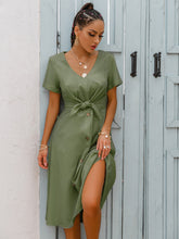Load image into Gallery viewer, Decorative Button Tie Front Midi Dress