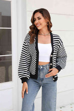 Load image into Gallery viewer, Button-Down Stripe & Plaid Contrast Pattern Cardigan