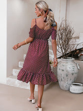 Load image into Gallery viewer, Polka Dot Tie-Waist Ruffle Hem Dress