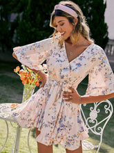 Load image into Gallery viewer, Floral Drawstring Waist Ruffle Hem Mini Dress