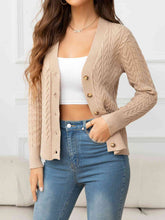 Load image into Gallery viewer, V-Neck Long Sleeve Cable-Knit Buttoned Knit Top