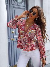 Load image into Gallery viewer, Printed V-Neck Flounce Sleeve Blouse