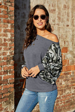 Load image into Gallery viewer, Camouflage Boat Neck Raglan Sleeve Top