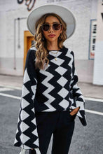 Load image into Gallery viewer, Geometric Slit Flare Sleeve Round Neck Sweater
