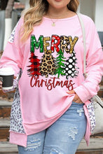 Load image into Gallery viewer, Plus Size MERRY CHRISTMAS Leopard Dropped Shoulder Sweatshirt