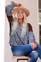 Load image into Gallery viewer, Animal Print Color Block V-Neck Flounce Sleeve Blouse