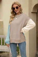 Load image into Gallery viewer, Color Block Round Neck Dropped Shoulder Sweater
