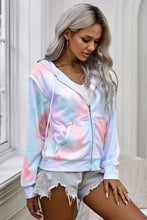 Load image into Gallery viewer, Tie-Dye Drawstring Detail Zip Up Hooded Jacket