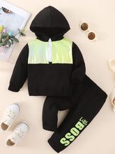 Load image into Gallery viewer, Baby Two-Tone Hoodie and Letter Graphic Joggers Set