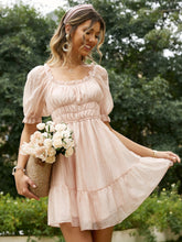 Load image into Gallery viewer, Ruched Frill Trim Smocked Waist Mini Dress