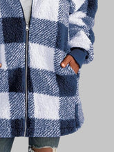 Load image into Gallery viewer, Plaid Zip-Up Hooded Jacket with Pockets