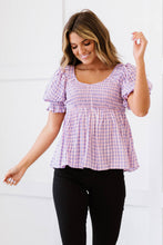 Load image into Gallery viewer, Davi & Dani Youthful Days Full Size Run Gingham Smocked Babydoll Top