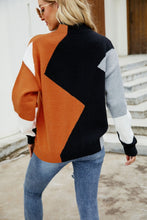 Load image into Gallery viewer, Color Block Mock Neck Ribbed Trim Sweater