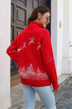 Load image into Gallery viewer, Reindeer & Snow Pattern Turtle Neck Pullover Sweater