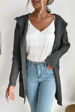 Load image into Gallery viewer, Ribbed Open Front Hooded Cardigan with Pockets
