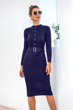 Load image into Gallery viewer, Snap Down Rib-Knit Slit Sweater Dress