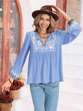 Load image into Gallery viewer, Floral Tie Neck Balloon Sleeve Blouse