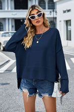 Load image into Gallery viewer, Round Neck Dropped Shoulder Slit Sweater