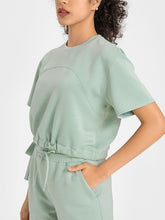 Load image into Gallery viewer, Drawstring Hem Short Sleeve Sports T-Shirt