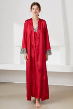 Load image into Gallery viewer, Contrast Lace Trim Satin Night Dress and Robe Set