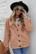 Load image into Gallery viewer, Button Front Drop Shoulder Collared Sherpa Jacket