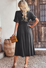 Load image into Gallery viewer, Gathered Detail Buttoned V-Neck Midi Dress