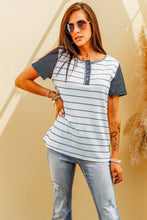 Load image into Gallery viewer, Striped Short Sleeve Henley T-Shirt