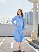 Load image into Gallery viewer, Long Sleeve Side Slit Midi Shirt Dresss