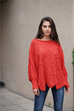 Load image into Gallery viewer, Openwork Boat Neck Sweater with Scalloped Hem