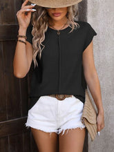 Load image into Gallery viewer, Rolled Cap Sleeve Round Neck Sweater Vest