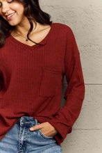 Load image into Gallery viewer, Ninexis Full Size V-Neck Long Sleeve Front Pocket Blouse