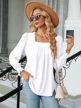 Load image into Gallery viewer, Ruched Square Neck Lantern Sleeve Blouse