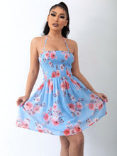 Load image into Gallery viewer, Floral Halter Neck Smocked Dress