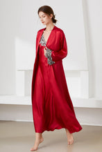 Load image into Gallery viewer, Contrast Lace Trim Satin Night Dress and Robe Set