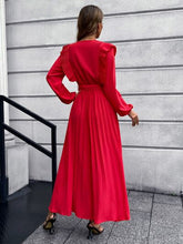 Load image into Gallery viewer, Pleated Surplice Tie Waist Maxi Dress