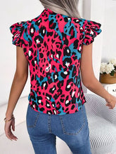 Load image into Gallery viewer, Leopard Tie Neck Cap Sleeve Blouse