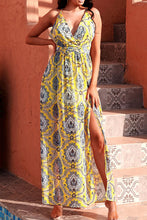 Load image into Gallery viewer, Printed Backless Plunge Split Maxi Dress
