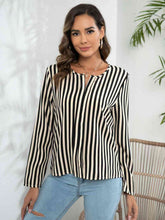 Load image into Gallery viewer, Striped Long Sleeve Notched Blouse