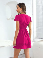 Load image into Gallery viewer, Tied V-Neck Tiered Mini Dress