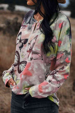 Load image into Gallery viewer, Butterflies Print Round Neck Zipper Front Blouse
