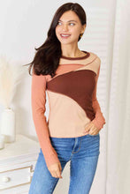 Load image into Gallery viewer, Double Take Color Block Exposed Seam Long Sleeve Top